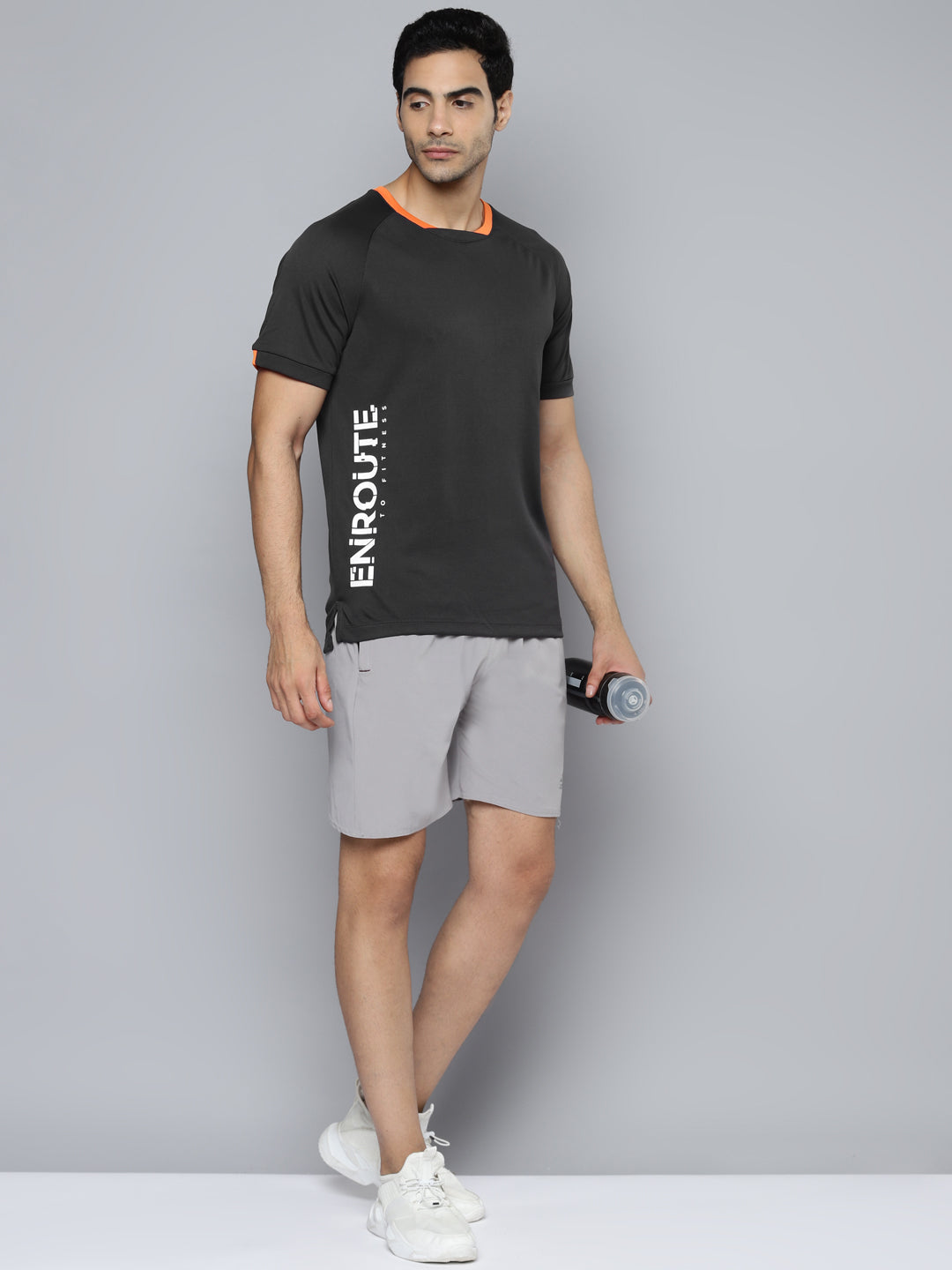 Alcis Men Charcoal Typography Printed Slim Fit T-shirt