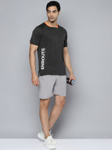 Alcis Men Charcoal Typography Printed Slim Fit T-shirt