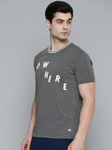 Alcis Men Charcoal Grey White Typography Printed T-shirt