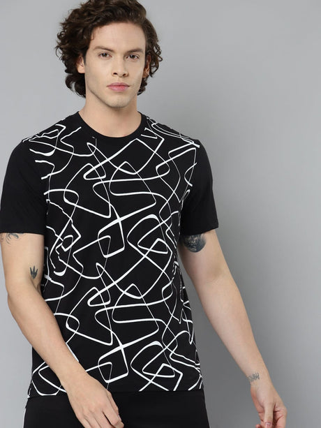 Alcis Men Black White Printed Slim Fit Running T-shirt | Alcis