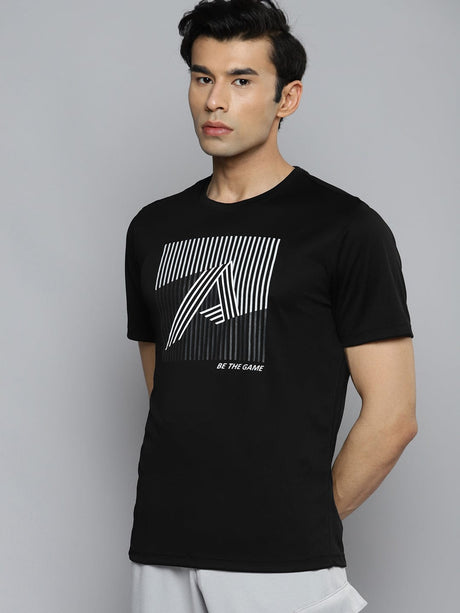 Alcis Men Black Typography Printed Slim Fit Training or Gym T-shirt | Alcis