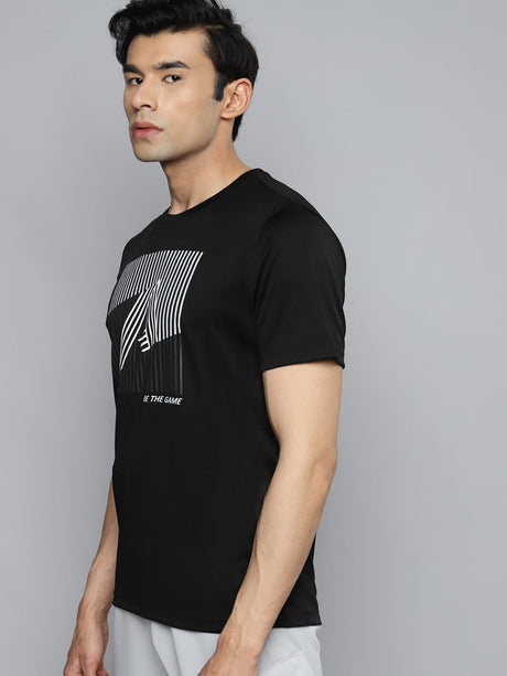 Alcis Men Black Typography Printed Slim Fit Training or Gym T-shirt | Alcis