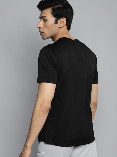 Alcis Men Black Typography Printed Slim Fit Training or Gym T-shirt | Alcis