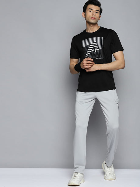 Alcis Men Black Typography Printed Slim Fit Training or Gym T-shirt | Alcis