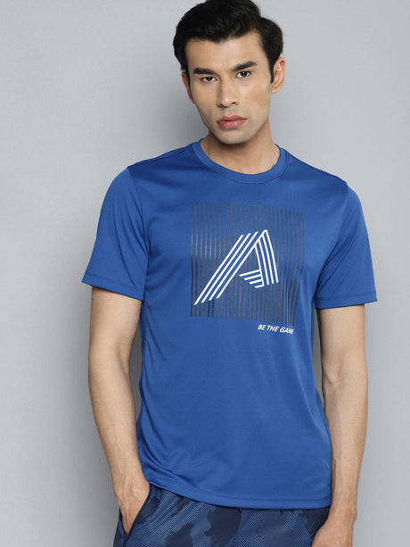 Alcis Men Blue Typography Printed Slim Fit Training or Gym T-shirt | Alcis