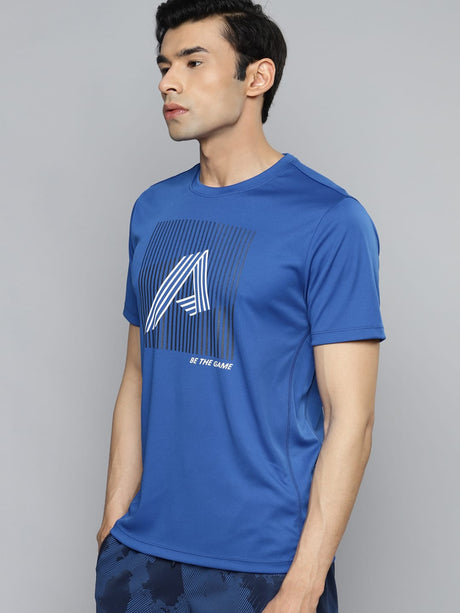 Alcis Men Blue Typography Printed Slim Fit Training or Gym T-shirt | Alcis