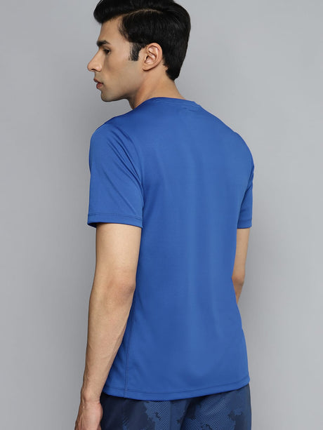 Alcis Men Blue Typography Printed Slim Fit Training or Gym T-shirt | Alcis