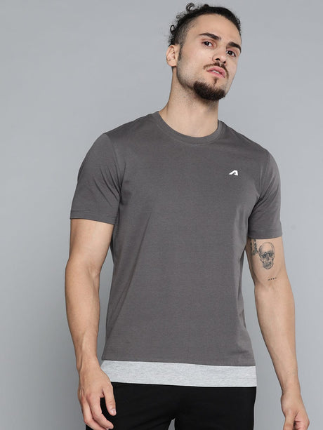 Alcis Men Grey White Printed Slim Fit Training or Gym T-shirt | Alcis