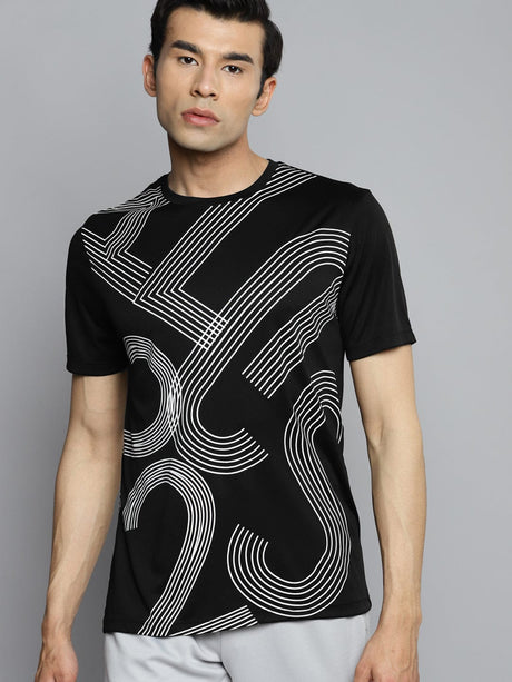 Alcis Men Black Typography Printed Slim Fit Training or Gym T-shirt | Alcis