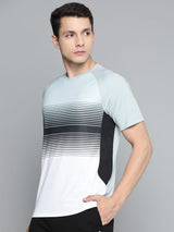 Grey Striped Dry Tech Slim Fit T-shirt
