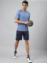Alcis Men Blue Heather Anti-Static Slim-Fit Round Neck Distance Running T-Shirt
