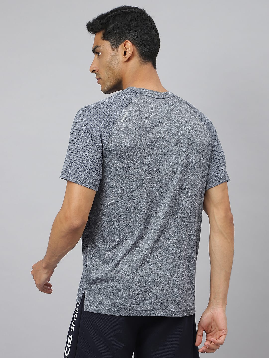 Alcis Men Navy Heather Anti-Static Slim-Fit Round Neck Distance Running T-Shirt