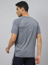 Alcis Men Navy Heather Anti-Static Slim-Fit Round Neck Distance Running T-Shirt