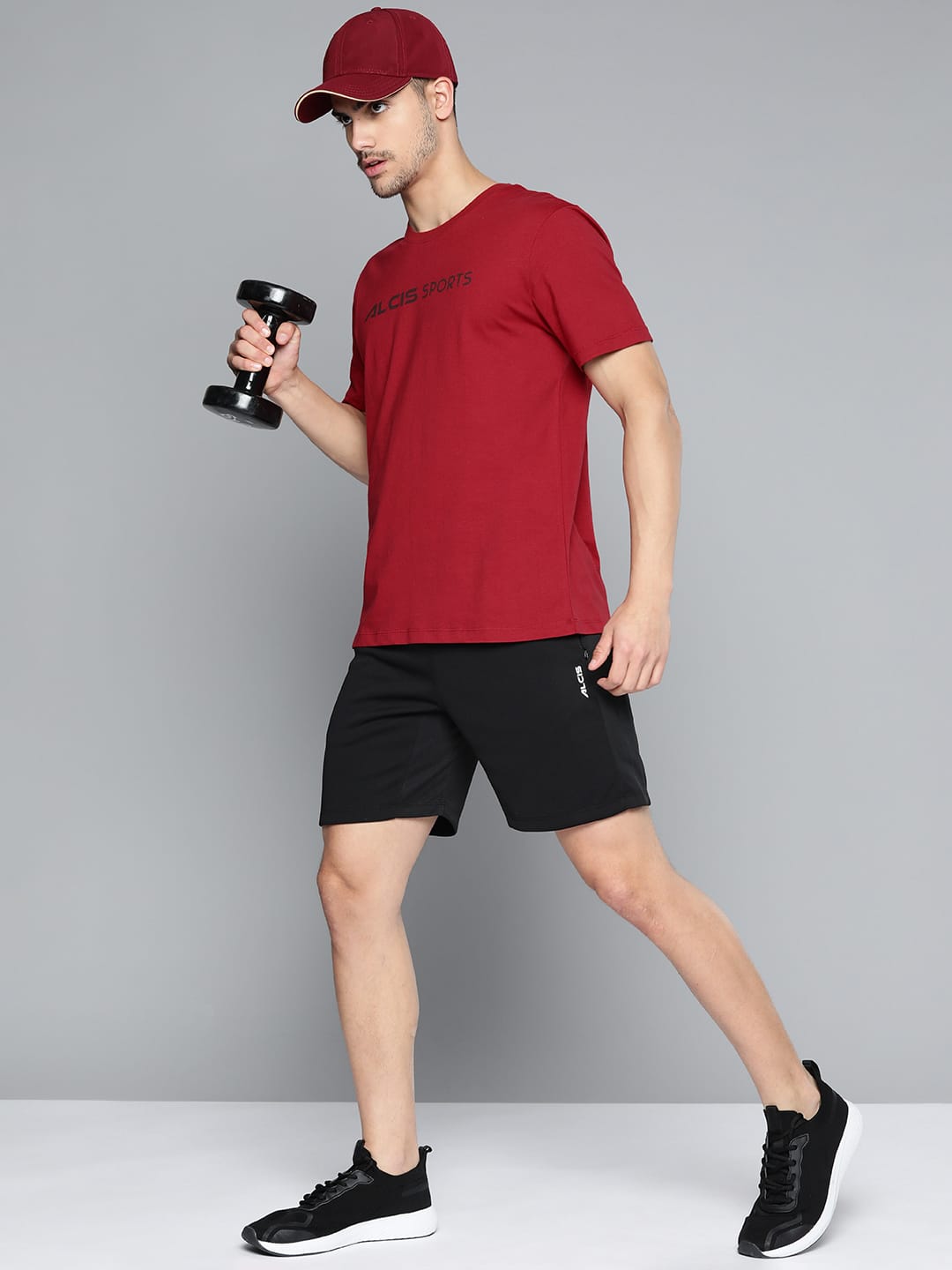Alcis Men Red Typography Printed Slim Fit Sports T-shirt