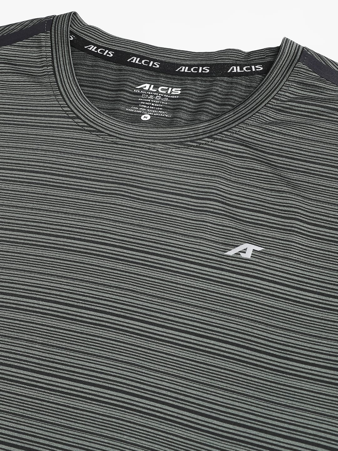 Alcis Men Dark Green Stretch-X Anti-Static Slim-Fit Round Neck Running T-Shirt