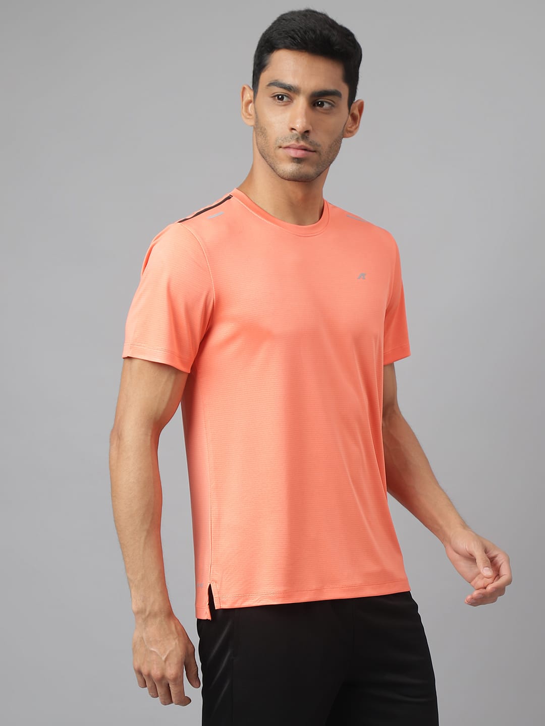 Alcis Men Orange Drytech+ Anti-Static Slim-Fit Round Neck Running T-Shirt