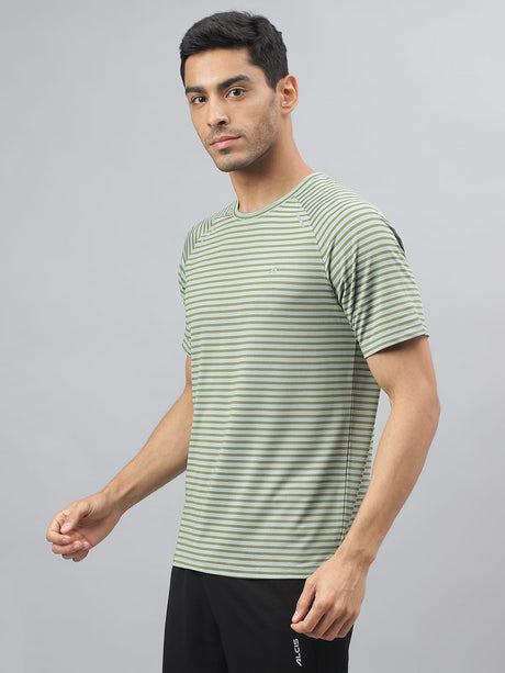 Alcis Men Light Green Drytech+ Anti-Static Slim-Fit Round Neck Running T-Shirt