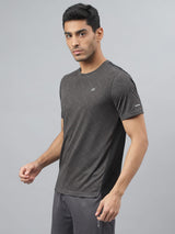 Alcis Men Dark Grey Drytech+ Anti-Static Slim-Fit Round Neck Running T-Shirt
