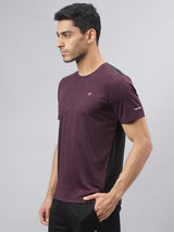 Alcis Men Burgundy Drytech+ Anti-Static Slim-Fit Round Neck Running T-Shirt