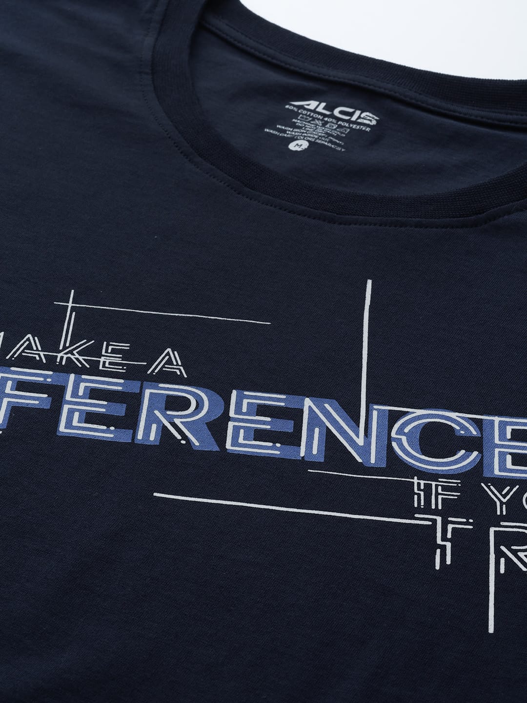 Alcis Men Navy Blue Typography Printed Dry Tech Slim Fit Sports T-shirt