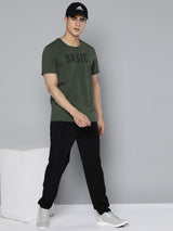 Alcis Men Olive Green Typography Printed Dry Tech Slim Fit T-shirt