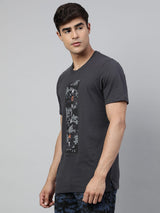 Alcis Men's Asphalt Grey Soft-Touch Regular-Fit Athleisure T-Shirt