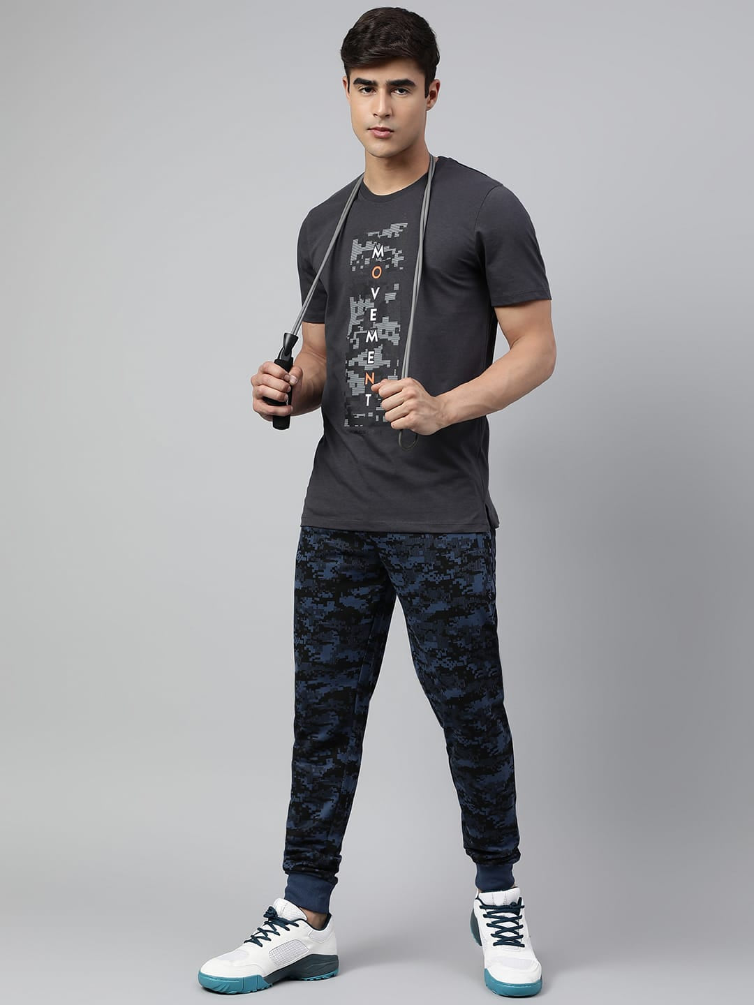 Alcis Men's Asphalt Grey Soft-Touch Regular-Fit Athleisure T-Shirt