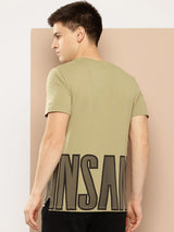 Alcis Men Khaki Typography Printed Dry Tech Slim Fit Sports T-shirt