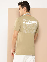 Alcis Men Beige Typography Printed Slim Fit T-shirt