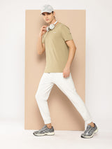 Alcis Men Beige Typography Printed Slim Fit T-shirt