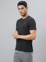 Alcis Men Black Anti-Static Soft-Touch Slim-Fit Sports for All Round Neck Wonder T-Shirt
