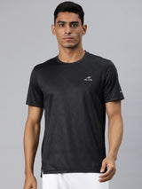 Alcis Men Grey Printed Anti Static Slim Fit T-shirt