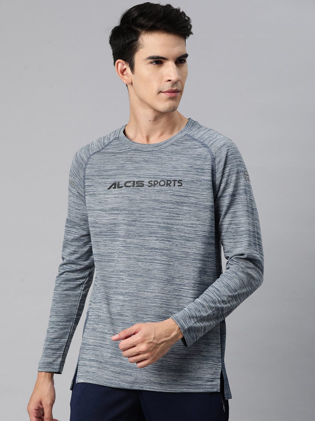 Alcis Men Brand Logo Printed Anti Static Slim Fit Grey T-shirt