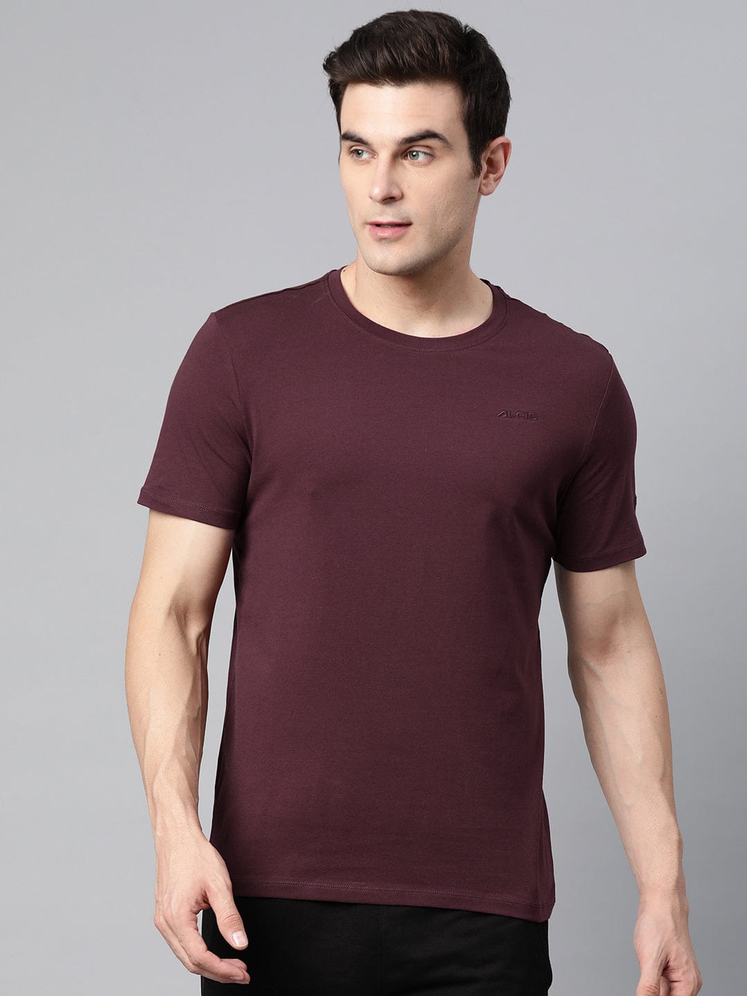 Alcis Men Brown Solid Stretchex Slim Fit T-shirt