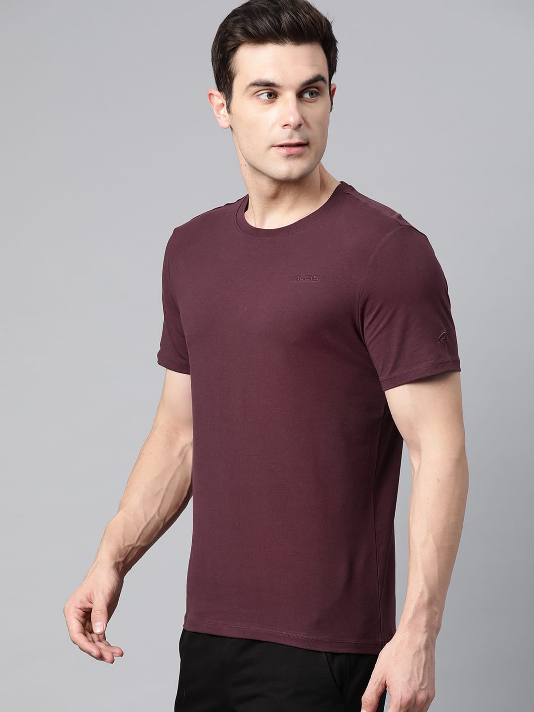 Alcis Men Brown Solid Stretchex Slim Fit T-shirt