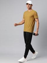Alcis Men Yellow  Solid Stretchex Slim Fit T-shirt