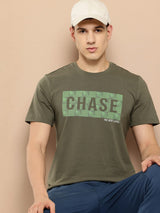 Alcis Men Olive Green Typography Printed T-shirt