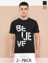 Alcis Men Black Chest Printed Tee Pack of 2