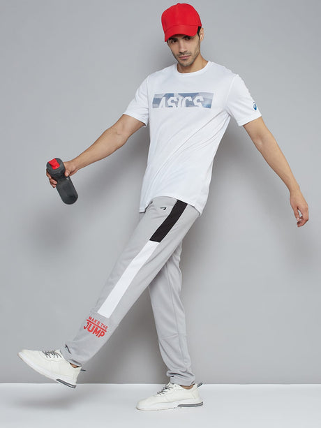 Alcis Men Grey Typography Print Slim Fit Running Track Pants | Alcis