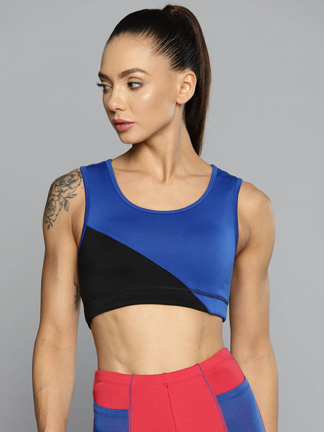 Alcis Women Blue Black Colourblocked Sports Bra | Alcis
