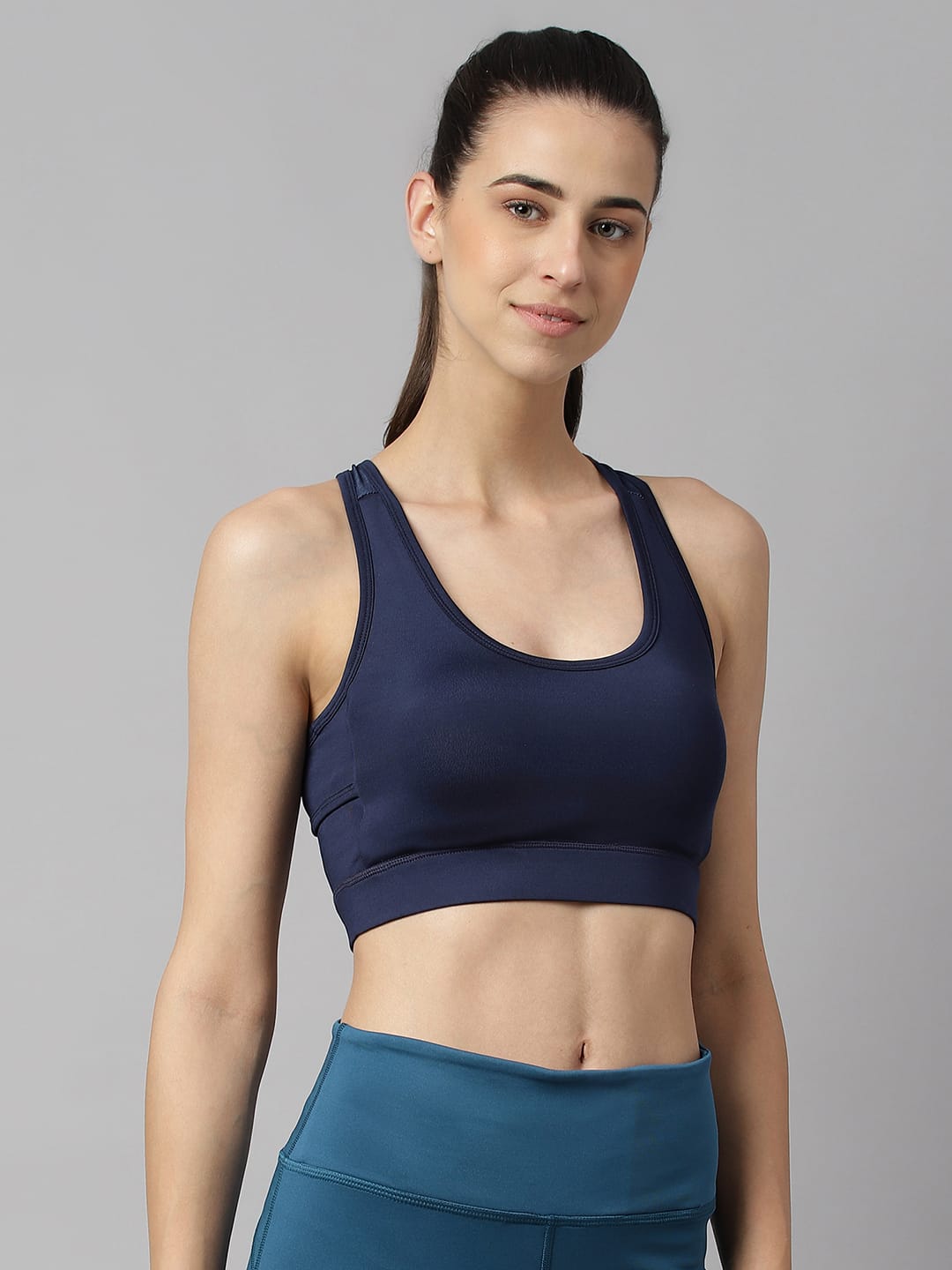 Alcis Women Navy Anti-Static Slim-Fit High Impact Sports Bra
