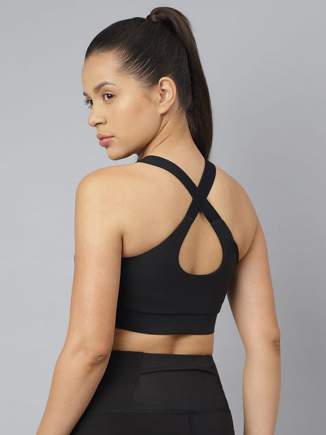 Alcis Women Black Anti-Static Slim-Fit Medium-Impact Sports Bra