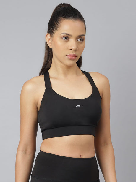 Alcis Women Black Anti-Static Slim-Fit Medium-Impact Sports Bra