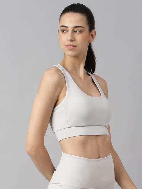 Alcis Women Light Grey Anti-Static Slim-Fit Low-Impact Sports Bra