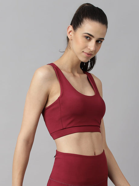 Alcis Women Red Plum Anti-Static Slim-Fit Low-Impact Sports Bra