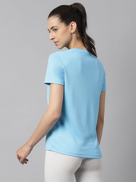 Alcis Women Printed Blue Anti-Static Slim-Fit Round Neck Training T-Shirt