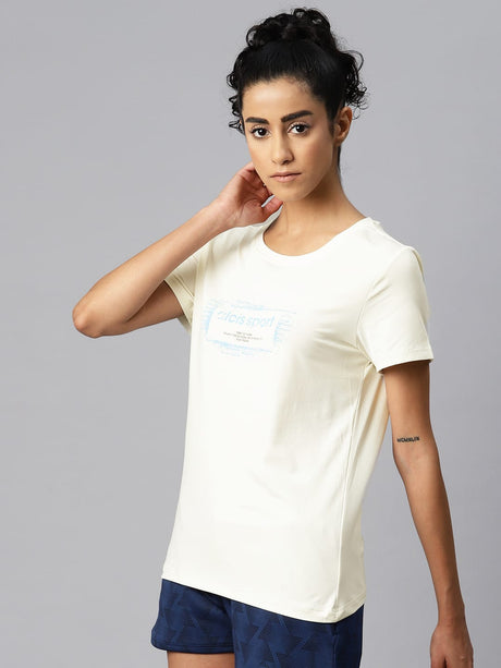 Alcis Women Typography Printed Dry Tech Slim Fit T-shirt