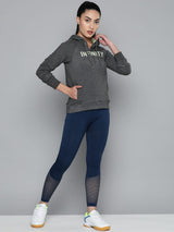 Alcis Women Charcoal Grey White Typography Printed Hooded Sweatshirt