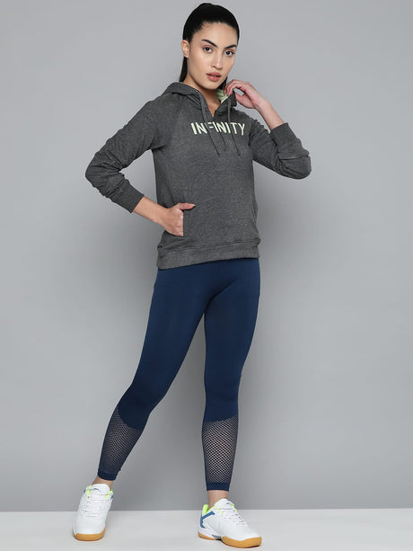 Alcis Women Charcoal Grey White Typography Printed Hooded Sweatshirt