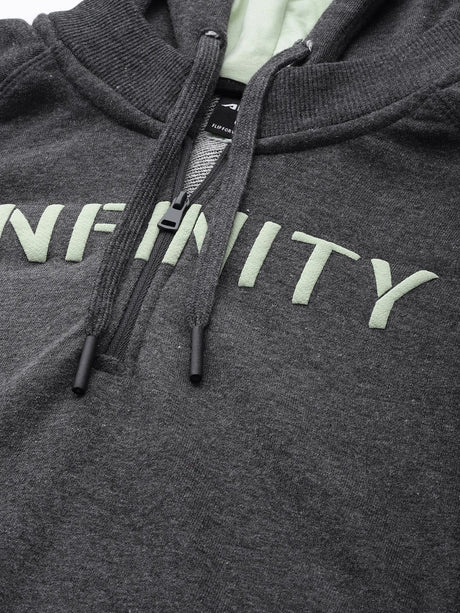 Alcis Women Charcoal Grey White Typography Printed Hooded Sweatshirt